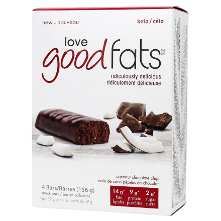 Love Good Fats Keto Bars Coconut Chocolate Chip, 4 Pack