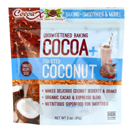 CocoaX Organic Unsweetened Cocoa Toasted Coconut, 85g