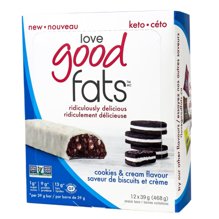 Love Good Fats Keto Bars Cookies & Cream, 12 Bars
