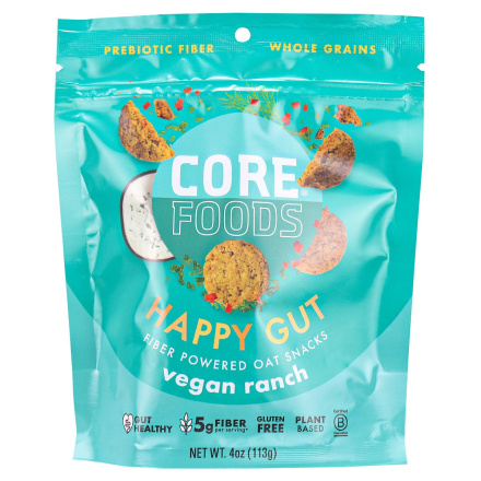 Front of Core Foods Happy Gut Prebiotic Fibre Powered Oat Snacks Vegan Ranch, 113g