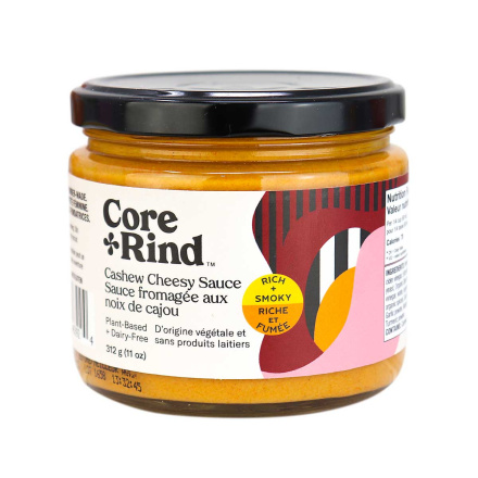 Front of Core and Rind Plant-Based + Dairy-Free Cashew Cheesy Sauce Rich & Smoky, 312g
