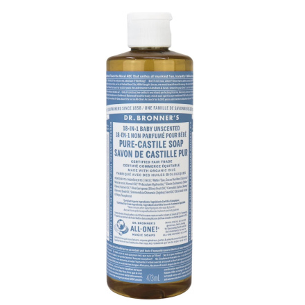 Dr. Bronner's Baby Unscented Organic Pure Castile Liquid Soap, 473ml