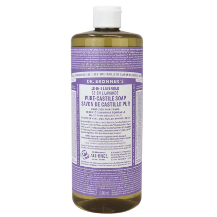 Front of Dr. Bronner's Pure Castile Soap Lavender, 946 mL