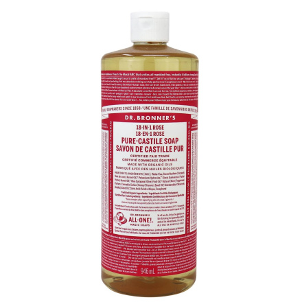 Front of Dr. Bronner's Pure Castile Soap Rose, 946 mL