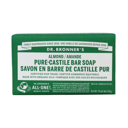Dr. Bronner's Organic Almond Pure Castile Bar Soap, 140g