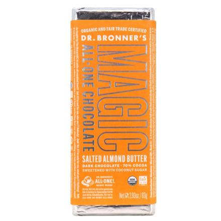 Front of Dr. Bronner’s Fair Trade Magic All-One Chocolate Salted Almond Butter, 83g