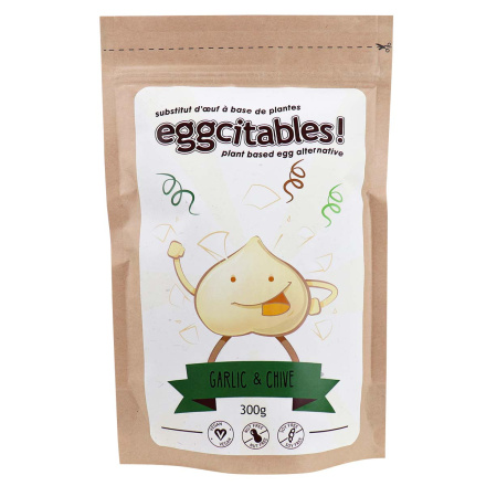 Front of Eggcitables Plant Based Egg Alternative Garlic & Chive, 300g
