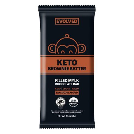 Front of EVOLVED Keto Brownie Batte Filled Mylk Chocolate Bar