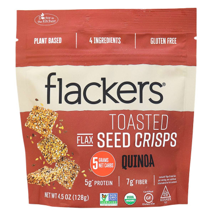 Flackers Gluten-Free Keto Toasted Flax Seed Crisps Quinoa, 128g
