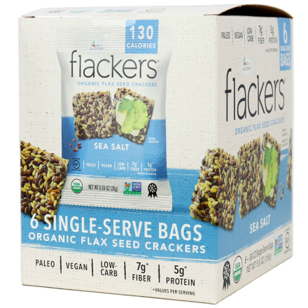 Flackers Gluten-Free Keto Flax Seed Crackers Sea Salt, 6 bags