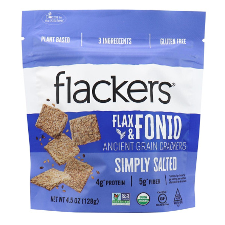 Front of Flackers Flax & Fonio Ancient Grain Crackers Simply Salted, 128g