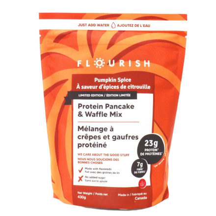 Front of Flourish Protein Pancake Mix Pumpkin Spice