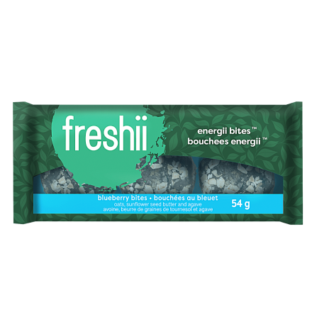 Front of Freshii Energii Bites Blueberry Bites, 3 Bites