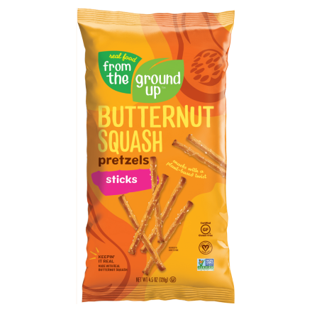 Front of From The Ground Up Butternut Squash Pretzel Sticks Original, 128g