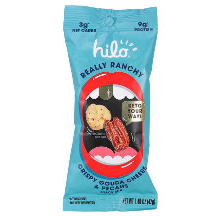 Front of Hilo Life Really Ranch Crispy Gouda Cheese & Pecans Snack Mix
