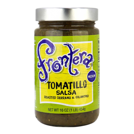 Front of Frontera Tomatillo Salsa with Roasted Serrano & Cilantro, 454g