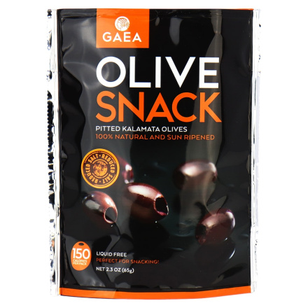 Gaea Pitted Kalamata Olives Snack Pack Natural & Sun Ripened, 65g