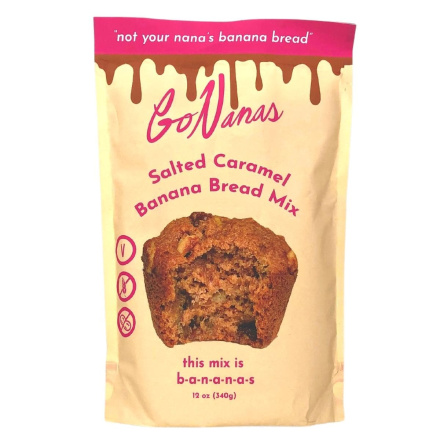 Front of Go Nanas Vegan Banana Bread Mix Salted Caramel
