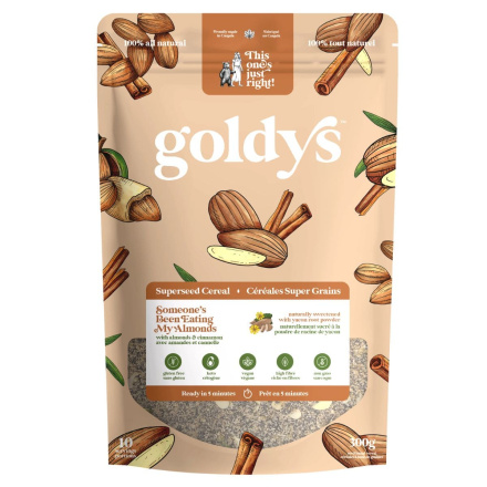 Front of Goldys Superseed Cereal Someone's Been Eating My Almonds