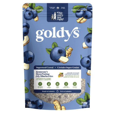 Front of Goldys Superseed Cereal Someones Been Eating My Blueberries