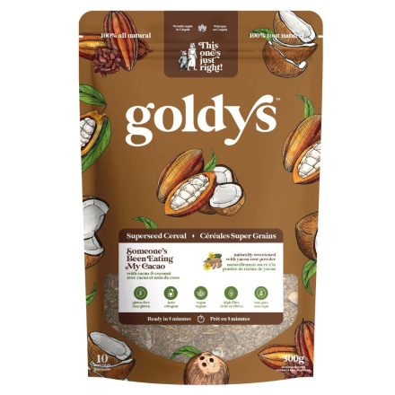 Front of Goldys Superseed Cereal Someone's Been Eating My Cacao