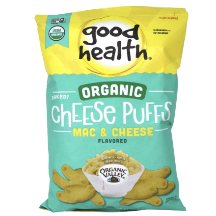 Front of Good Health Organic Baked Cheese Puffs Mac & Cheese