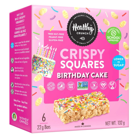 Front of Healthy Crunch Crispy Squares Birthday Cake 