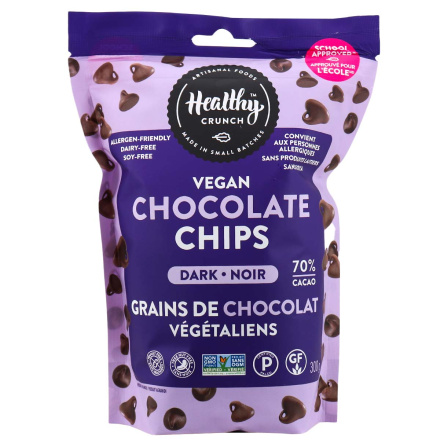 Front of Healthy Crunch Dark Vegan Chocolate Chips, 300g