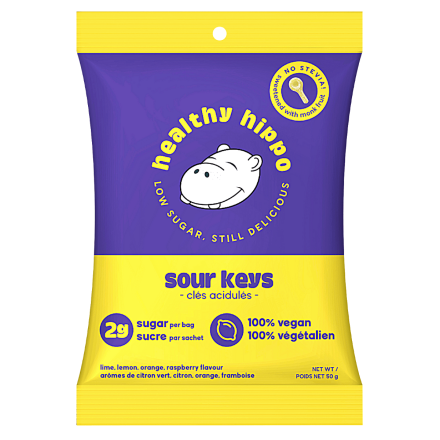 Front of Healthy Hippo Low Sugar Sour Keys, 50g
