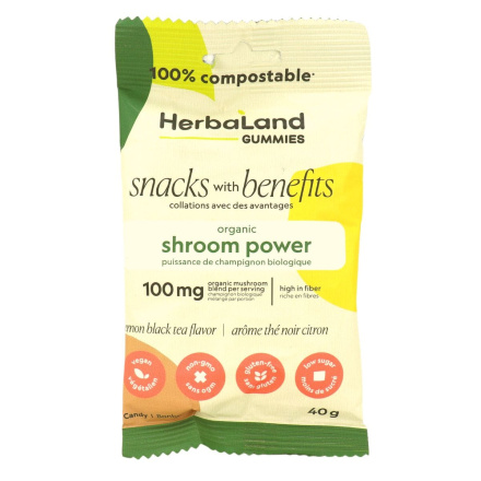 Front of Herbaland Gummies Snack With Benefits Shroom Power