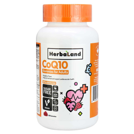 Front of Herbaland Sugar-Free CoQ10 Gummies for Adults, 60 gummies
