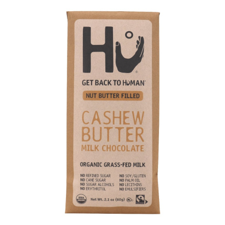 Front of Hu Kitchen Grass-Fed Milk Chocolate Bar Filled Cashew Butter