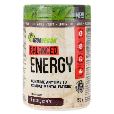 Front of Iron Vegan Balanced Energy Roasted Coffee, 150g