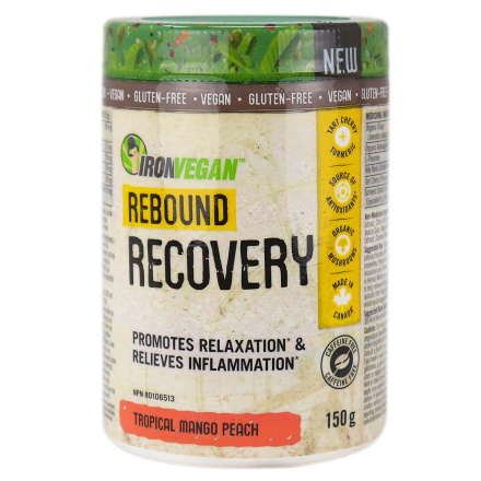 Front of Iron Vegan Rebound Recovery Tropical Mango Peach, 150g