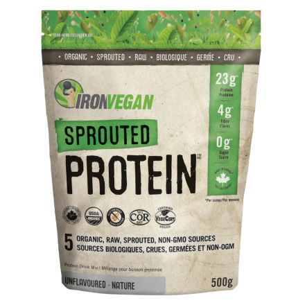 Front of Iron Vegan Sprouted Protein Drink Mix Unflavoured, 500g