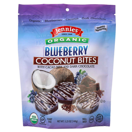 Jennie's Organic Blueberry Coconut Bites with Cacao Nibs and Dark Chocolate, 149g