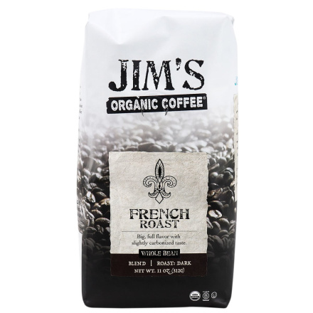 Front of Jim’s Organic Coffee Whole Bean Blend French Roast, 312g