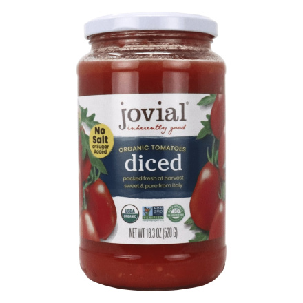 Front of Jovial Organic Diced Tomatoes