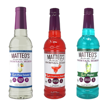 Front of Matteo's Sugar-Free Cocktail Mimxes Trio Tropical