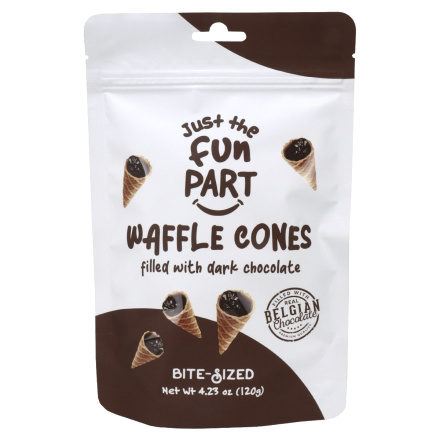 Front of Just The Fun Part Waffle Cones Snack Belgian Dark Chocolate