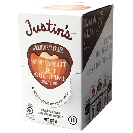 Justin's Chocolate Hazelnut Butter Squeeze Pack, 10 Packs