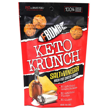 FBOMB Keto Krunch Salt & Vinegar High Fat Cheese Crisps, 50g