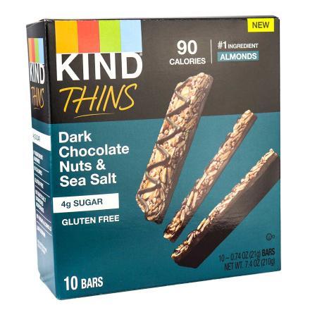 Front of Kind Thins Dark Chocolate Nuts & Sea Salt, 10 bars