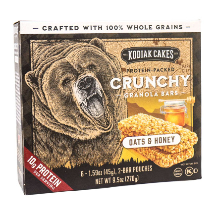 Front of Kodiak Cakes Protein-Packed Crunchy Oats & Honey Granola Bars, 6 Pack Box