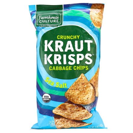 Front of Farmhouse Kraut Krisps Crunchy Sea Salt Cabbage Chips , 142g