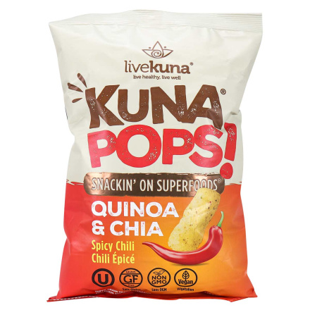 Front of LiveKuna Kuna Pops Quinoa & Chia Spicy Chili,  99g