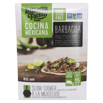 Front of La Tortilla Factory Gluten-Free Sauce Starter Barbacoa
