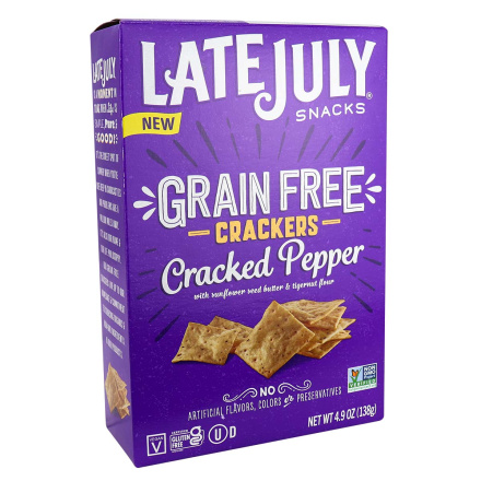 Front of Late July Grain Free Crackers Cracked Pepper, 138g