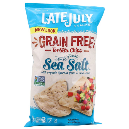 Front of Late July Grain Free Tortilla Chip Sea Salt, 156g