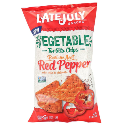 Front of Late July Vegetable Tortilla Chips Beat The Heat Red Pepper, 156g